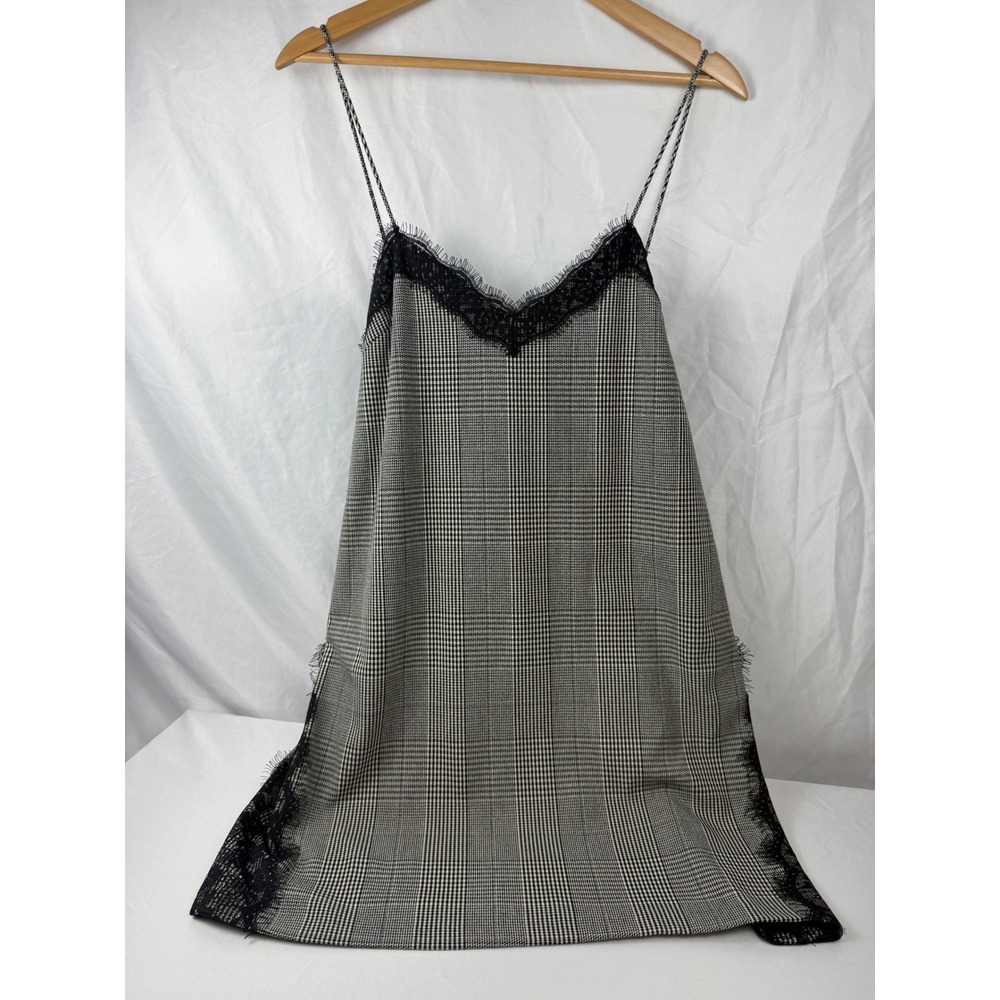 Dex S Black White Plaid Lace Trim Slip Dress NWT Grunge Chic